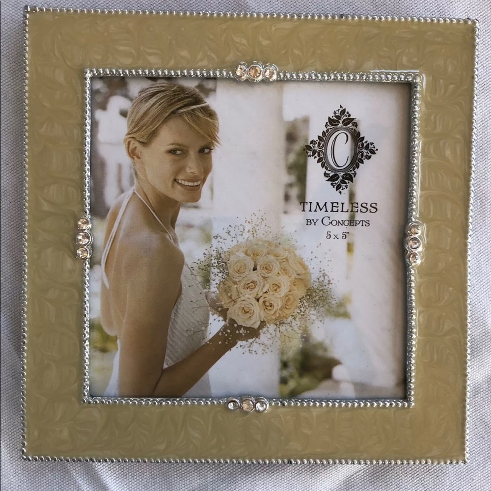 Gold Metal Enamel & Jeweled Square Picture‎ Frame VERY PRETTY!